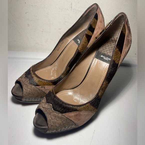 BALDAN sz 38 brown sude and tigre print poyhair plataform made in italy - Picture 3 of 15